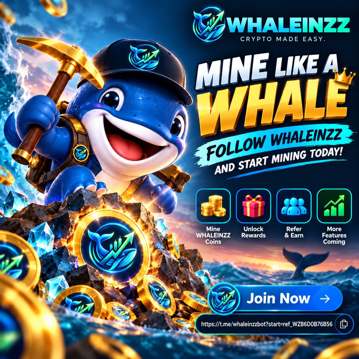WHALEINZZ's tweet photo. Mine like a whale. 🐋⛏️
Grow like a whale. 📈
Move with the whales. 🌊

Follow WHALEINZZ and start mining today. ⚡

👉 https://t.co/ye1uwYC175

#WHALEINZZ #Mining #CryptoMining #Airdrop #Web3 https://t.co/ANYz4iiANV
