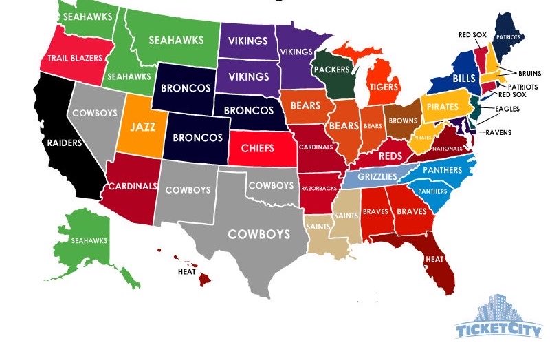JoshuaBarzon's tweet photo. The most popular sports team in every state https://t.co/UxBeumd2gX