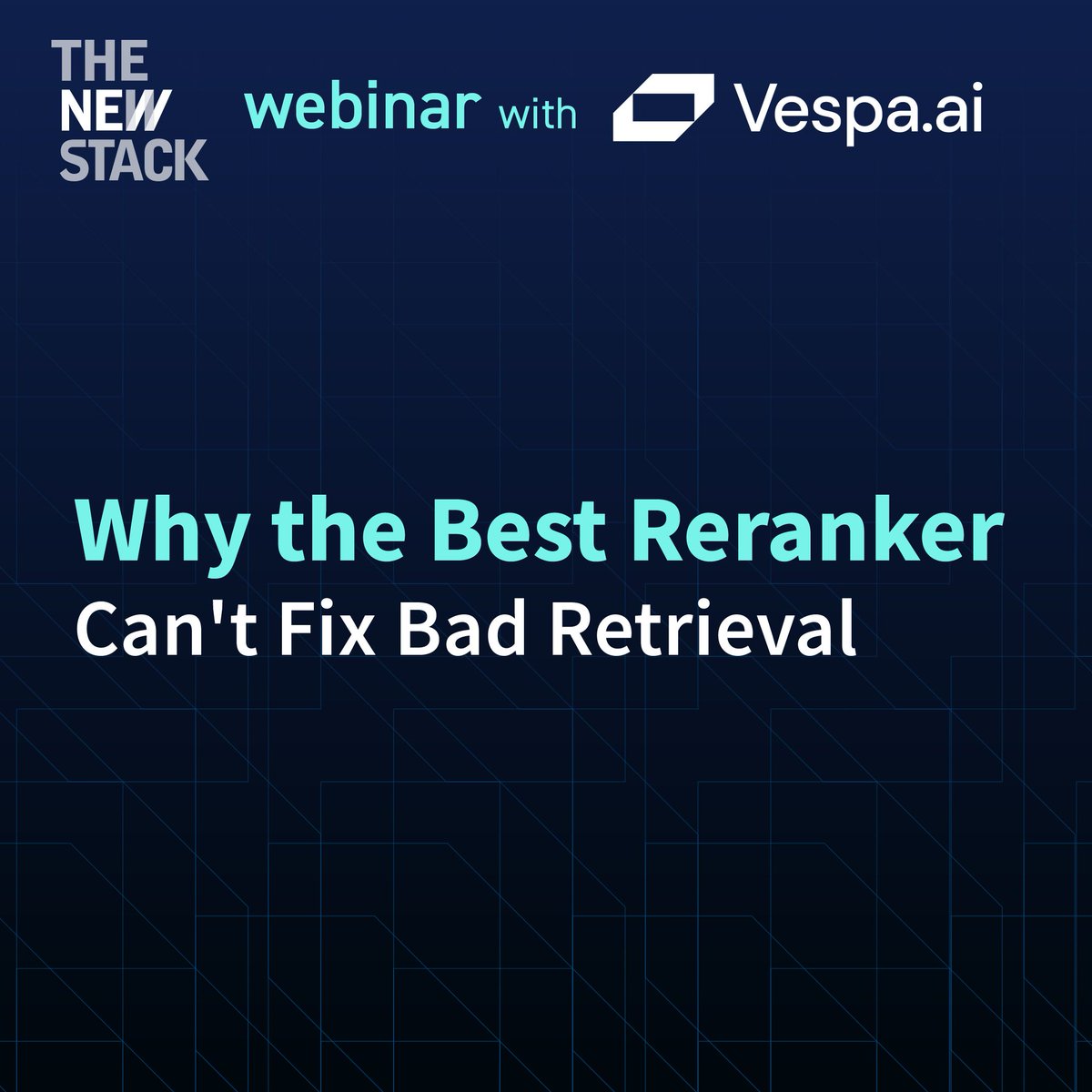 thenewstack's tweet photo. A better reranker can't solve a retrieval problem. Watch the on-demand session to explore why finding the right candidates in the first place is critical for building accurate and cost-effective AI search.

Watch now: https://t.co/Aj0NkL7kOc https://t.co/s3SCxx3jmE