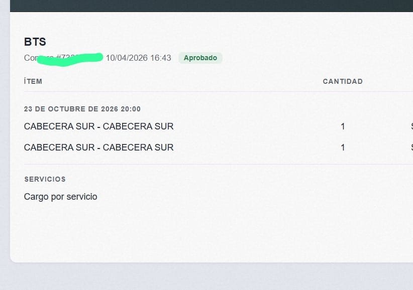 AlejandroJ78609's tweet photo. Vendoo, dos cabecera sur para el 23, consultar, si esta publicado estan disponibles.
#BTS #BTSArgentina #EntradasBTS #ÚnicoLaPlata #VendoEntradas#23deoctubre #23/10 https://t.co/Gvl908sMom