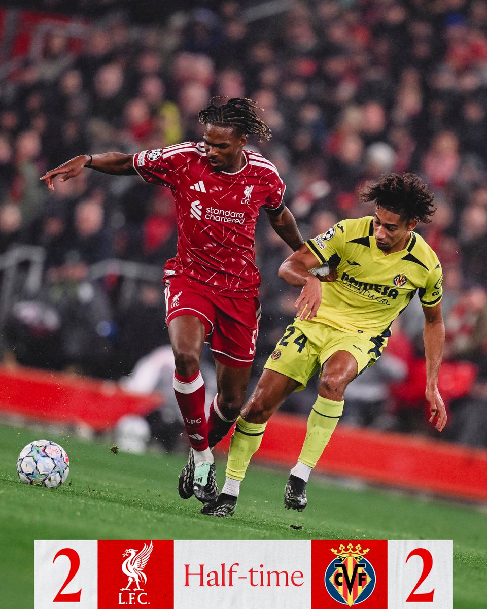LFC's tweet photo. Level at the break in the #UCL ⚖️ https://t.co/p5Dyn2d1e0