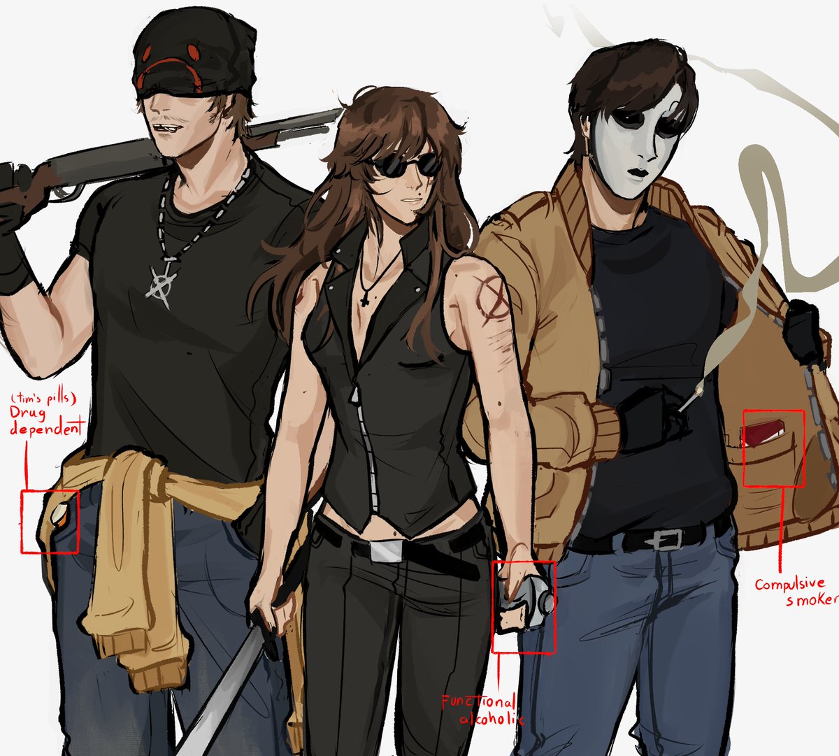 n_nicaela's tweet photo. the 3 pillars of addiction in my proxy au (?) https://t.co/o5KJ4sOmQb