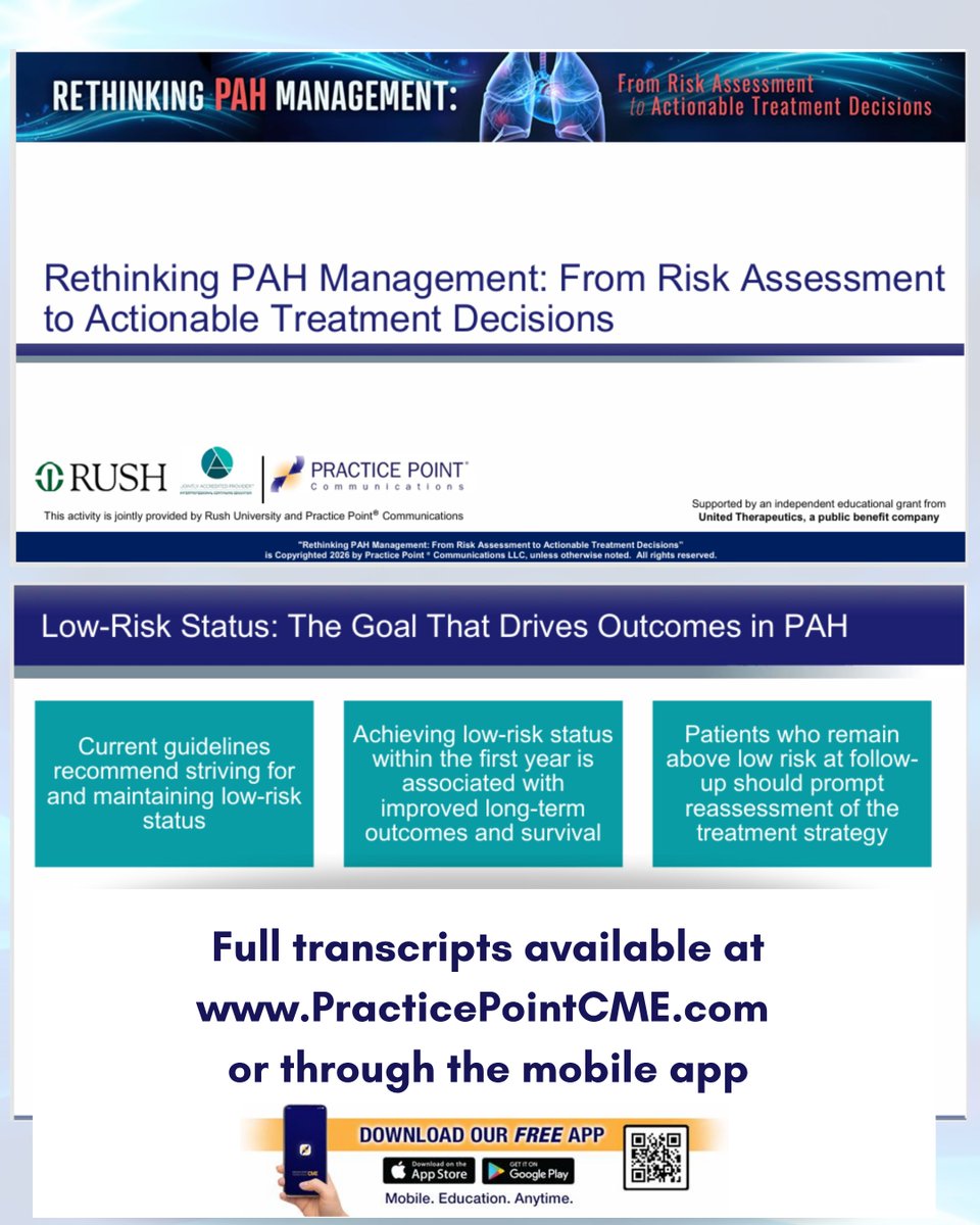 PracticePoint's tweet photo. Looking to revisit key takeaways from Rethinking PAH Management: From Risk Assessment to Actionable Treatment Decisions?

📚 Don't miss the Resource Library!

Continue learning with downloadable resources designed to reinforce key concepts and support clinical decision-making in PAH.

📊 Clinical Slide Deck
📝 Expert Commentary Transcript
🔗 Reference & Resource Links

Revisit. Reinforce. Apply. Explore the Resource Library today!

Click the below link to access these resources!

https://t.co/rxcDEBFRHL

#PulmonaryArterialHypertension #PAH #CME #Pulmonology #ContinuingMedicalEducation #PracticePointCME
