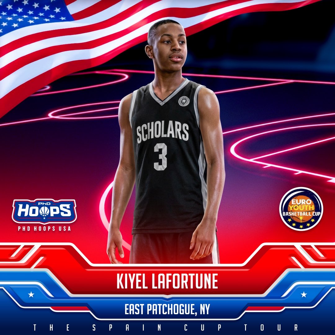 PhDHoops's tweet photo. KIYEL LAFORTUNE (NY) is ready to #GoForGold at the 2027 Euro Youth Basketball Cup (U14 Division) in Spain! #RepTheUSA 🇺🇸 #PhDHoopsUSA 🏀 https://t.co/EeOYIVnvIY