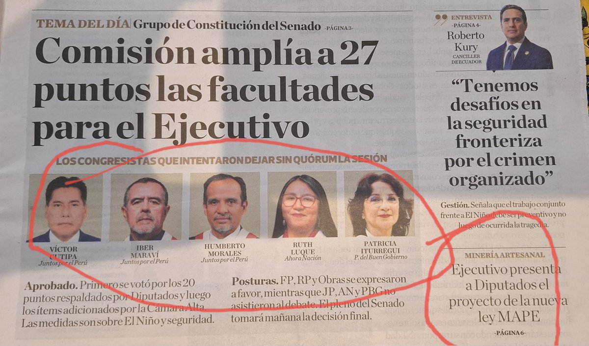 JuanVillaran18's tweet photo. LOS QUE NO QUIEREN NADA EXCEPTO JODER

Las lluvias ya están encima y el Gobierno requiere legislar para medidas excepcionales ante ello y ante la criminalidad desbordada por tantos años.

Pero un grupo de legisladores de extrema izquierda no quieren nada. No solo no presentan propuestas sino que no permiten gobernar e inclusive como niños picones se paran y dejan comisiones sin quorum.
Que se les conozca porque los peruanos deseamos acción y ellos solo desean frenar y que el sufrimiento no pare.
Piensan que ante la desgracia el pueblo echará culpas a quienes ellos extorsionan.

Que se conozca quienes son, que hacen y como atacan al pueblo que dicen defender. Es la izquierda radical e infiltrada de quienes regaron el pais con sangre y fuego, que perdieron y hoy buscan nuevas formas de maldad.