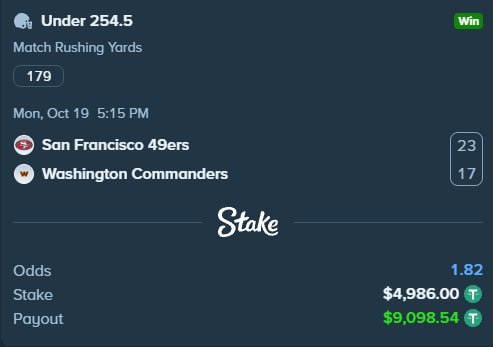 TactBets's tweet photo. WE SMACKED AGAIN ON MNF LAST NIGHT! 🏈🔥

Retweet + Reply with your @Stake Username's, and I'll be tipping a few people who follow me!  

USE CODE TACT FOR EXTRA LUCK🍀 https://t.co/FxQZyXJF2H
