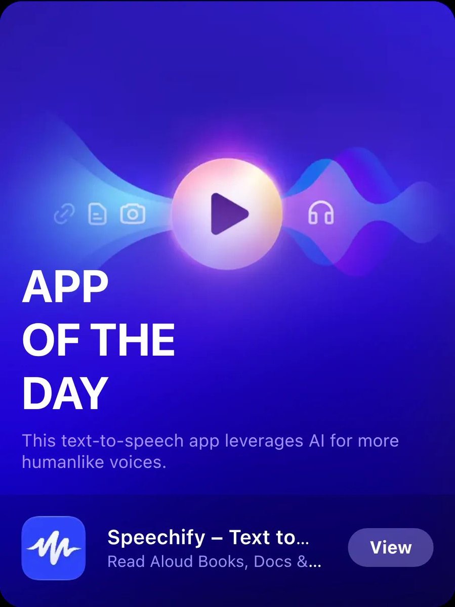 fellow_dev_io's tweet photo. Spotted 👀 Speechify in “App of the Day” on the Canadian App Store 🇨🇦

Congrats, @SpeechifyAI!

https://t.co/UGrdIR7XQ1 https://t.co/p28kLG7NrW