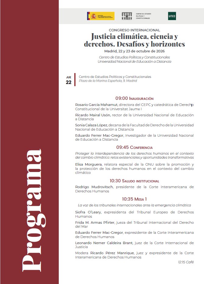 FacDerecho_UNED's tweet photo. 👉CONGRESO INTERNACIONAL Justicia climática, ciencia y derechos. Desafíos y horizontes.
📆Madrid, 22 y 23 de octubre de 2026.
🏠Centro de Estudios Políticos y Constitucionales.
UNED.
🫵Inscripciones:
https://t.co/3MjgVdCnEy 
😀+info:
https://t.co/OnrgviD7jP https://t.co/m7KIHrh46o