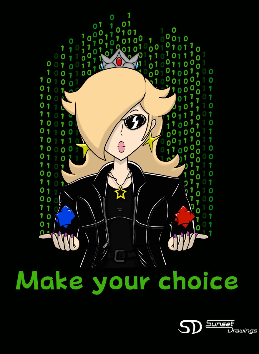 SunsetDrawings_'s tweet photo. What if Rosalina was in The Matrix and she gives you a choice between either the red or blue star bits, which one would you choose?

#ロゼッタ #Rosalina #PrincessRosalina https://t.co/onLoLcc1ev