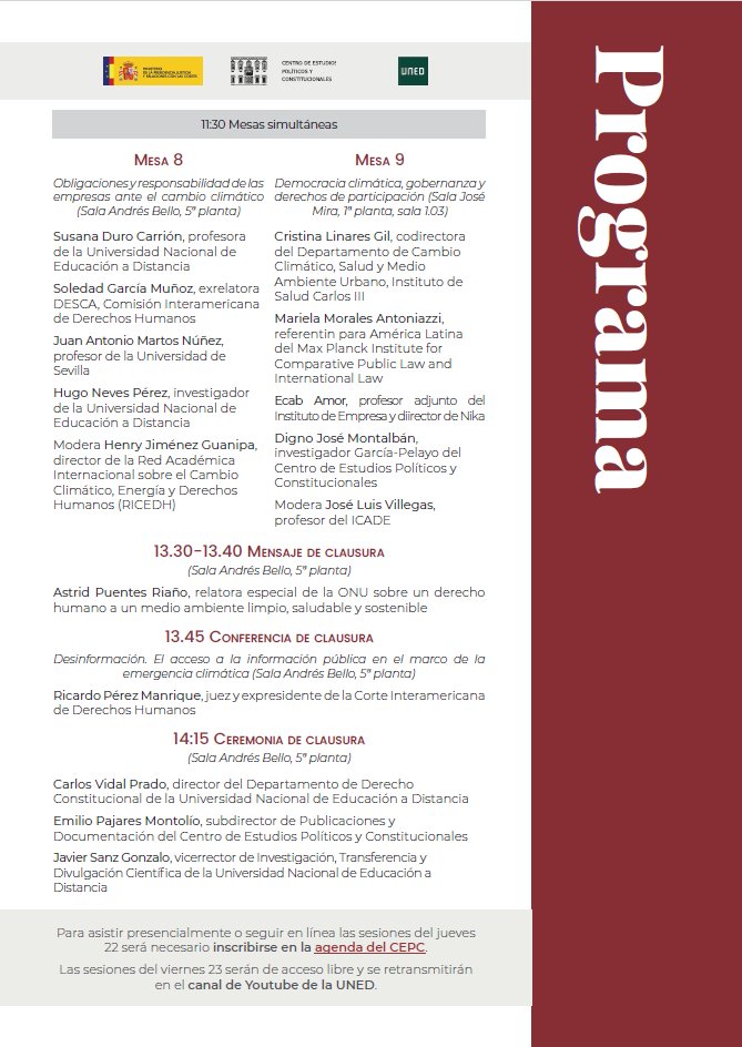 FacDerecho_UNED's tweet photo. 👉CONGRESO INTERNACIONAL Justicia climática, ciencia y derechos. Desafíos y horizontes.
📆Madrid, 22 y 23 de octubre de 2026.
🏠Centro de Estudios Políticos y Constitucionales.
UNED.
🫵Inscripciones:
https://t.co/3MjgVdCnEy 
😀+info:
https://t.co/OnrgviD7jP https://t.co/m7KIHrh46o