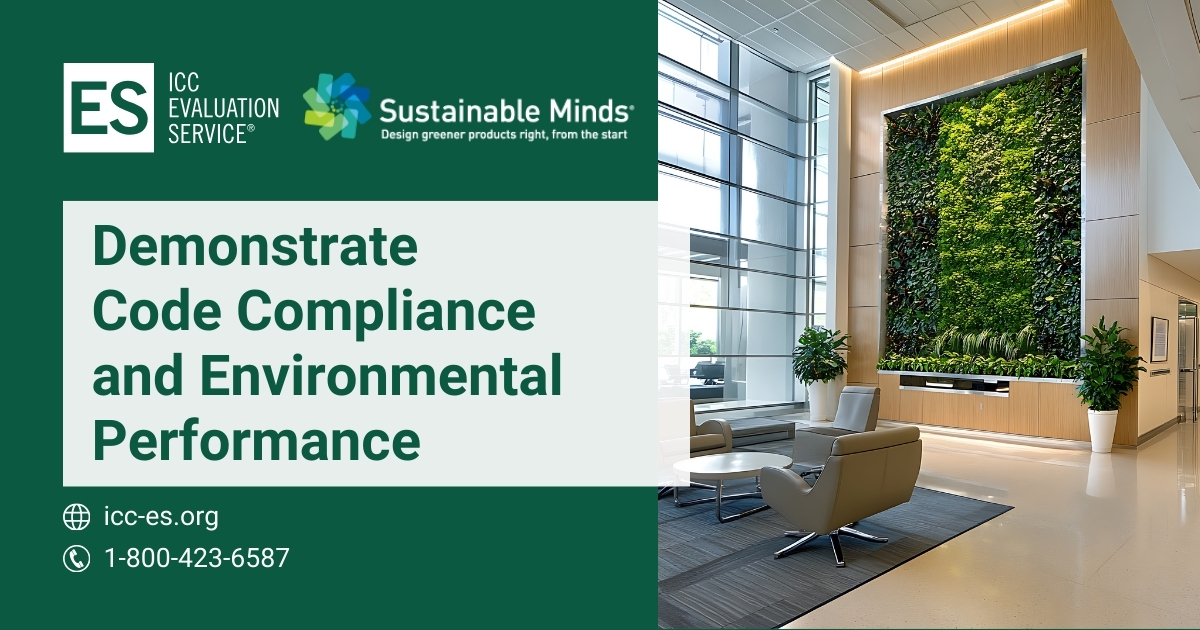 ICCEvalService's tweet photo. ICC-ES &amp; @sustainablemnds provide coordinated services to help manufacturers demonstrate code compliance and environmental product transparency, positioning products for confident specification.

Explore how to strengthen your product’s path to acceptance: https://t.co/WFC64cDBK4 https://t.co/X2xQ6D4o5G
