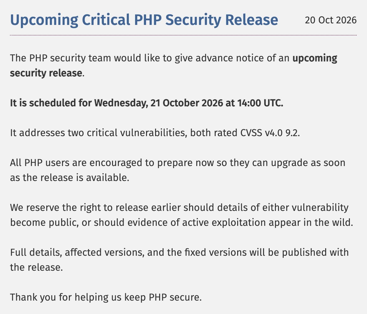 mattiasgeniar's tweet photo. RIP all WordPresses running on PHP 7.x versions? 😬 

https://t.co/1xsGb43ulV https://t.co/rbVawxk5xg