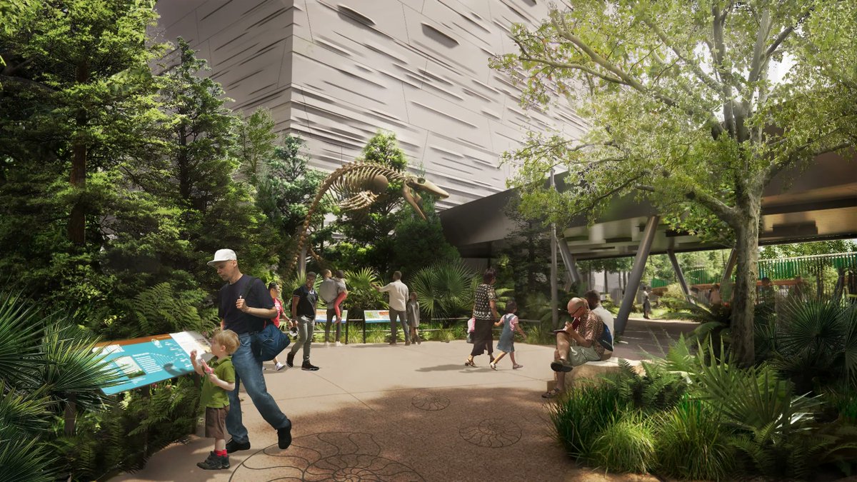 DMagazine's tweet photo. Perot Museum thinks outside its walls with $155 million expansion. Part of a $185 million capital campaign, the new outdoor area will double the museum’s exhibition space and is expected to draw an additional 400,000 visitors per year. https://t.co/IFflMKFOHL https://t.co/XKC0TLd4xS
