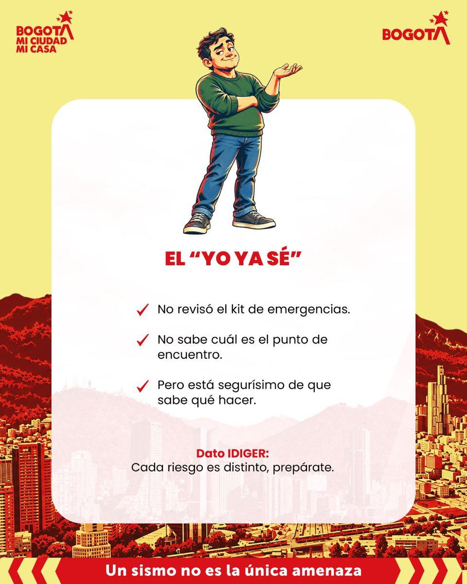 DesarrolloBta's tweet photo. No todos participamos de la misma manera. Cada persona, hogar, colegio, empresa y comunidad tiene algo diferente que poner a prueba en el #SimulacroBogotá2026.   

Desliza y descubre qué puedes revisar según tu realidad. 👉 https://t.co/prttiT0PMO https://t.co/hcJh5H6bbA