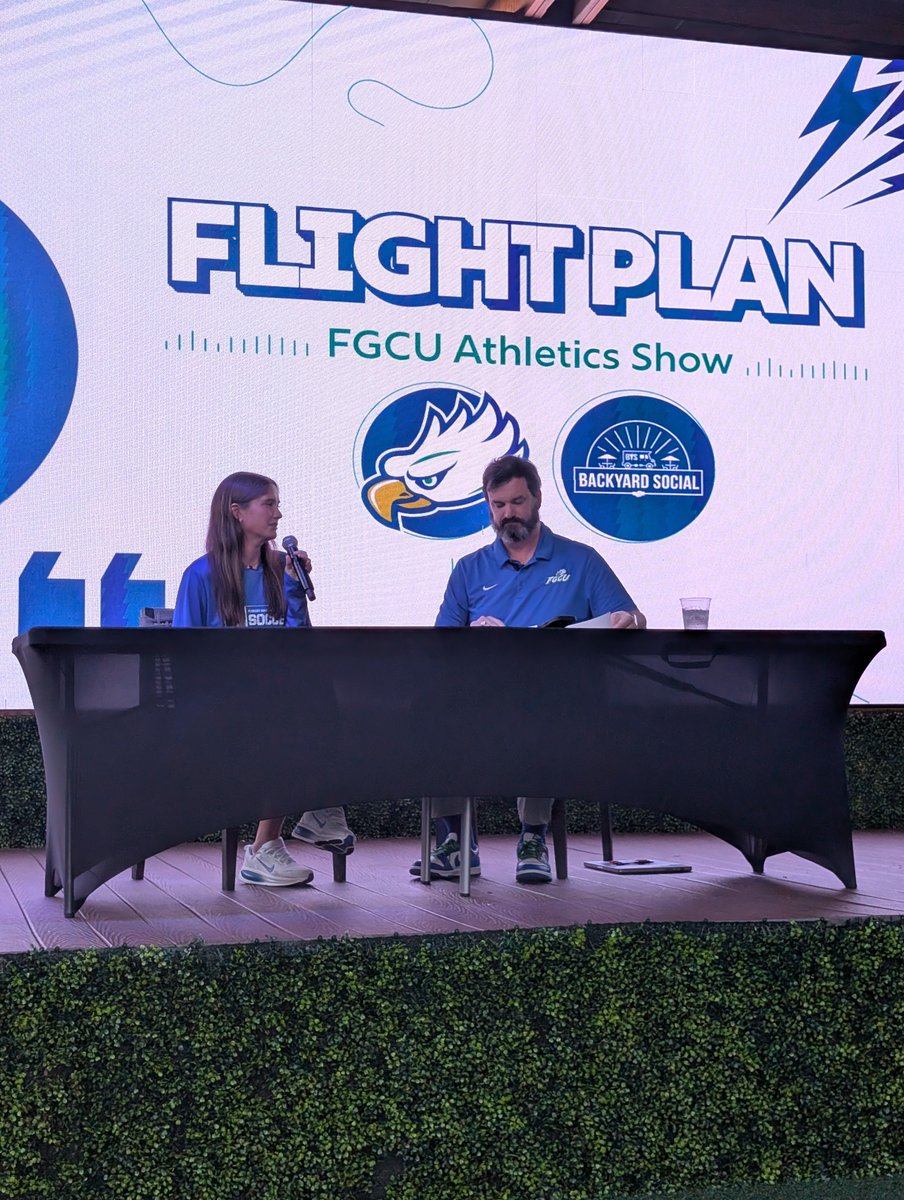 FGCU_WSoccer's tweet photo. Eagles senior Sarah Greiner live on Flight Plan at Backyard Social! 

#WingsUp https://t.co/7JBM3PhDDX