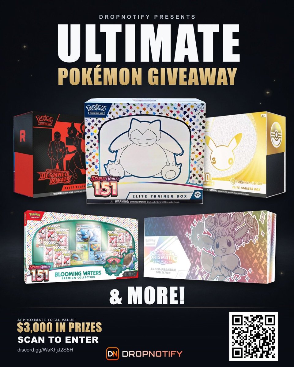 Drop_Notify's tweet photo. 🎉 GIVEAWAY TIME! 5 days left! 🎉

➡️ 151 ETB
➡️ Blooming Waters
➡️ Prismatic SPC
➡️ 30th PKC ETB
➡️ & MORE!

TO ENTER:
1️⃣ Like, Repost, Tag 1 Friend
2️⃣ Join: https://t.co/VuQ1GdUgIh
3️⃣ Click 🎉 on each giveaway in giveaway channel 

#free #giveaway #pokemon #pokemomgiveaway #freepokemon