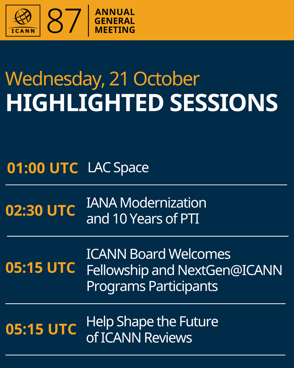 ICANN's tweet photo. 🌐 Day 5 and we’re not done yet. 

There’s still plenty happening across #ICANN87 today. If you’ve had your eye on an upcoming session or there's a topic you’ve been meaning to explore, now’s the time!

See today’s agenda >> https://t.co/WnX7RRHhrq #ICANN https://t.co/IdStPFJfqH