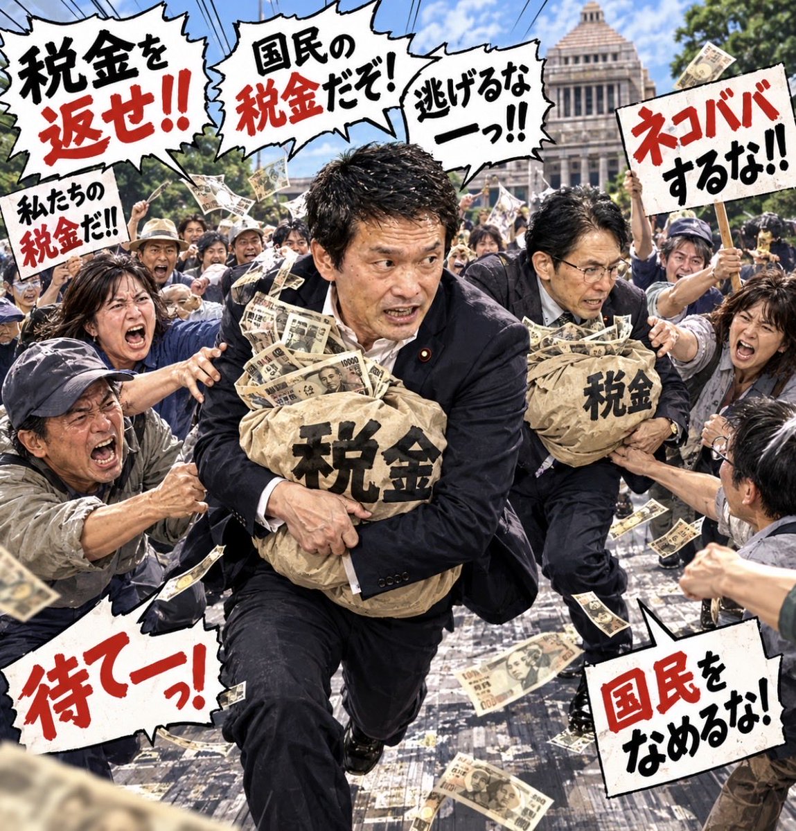 Sin_nippon's tweet photo. 逃げるんだ！とにかく逃げるんだ！
この金を持って逃げきるんだ！
年末にもあと半分！年明けにも17億！
税金をネコババし続けるんだ！ https://t.co/eMWOUjJgkX