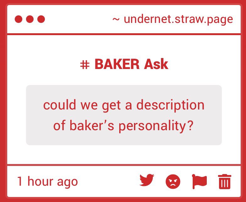 Scientistsc1's tweet photo. "could we get a description of baker’s personality?" -> 
Ofc!! I’ll answer in the images since… twitter word count.

Tldr; Selfless, caring, blames himself before anyone else.
[ #UTMV | #bakersans ]
 https://t.co/6TjaSRXGNI https://t.co/PjcsTz4W5P