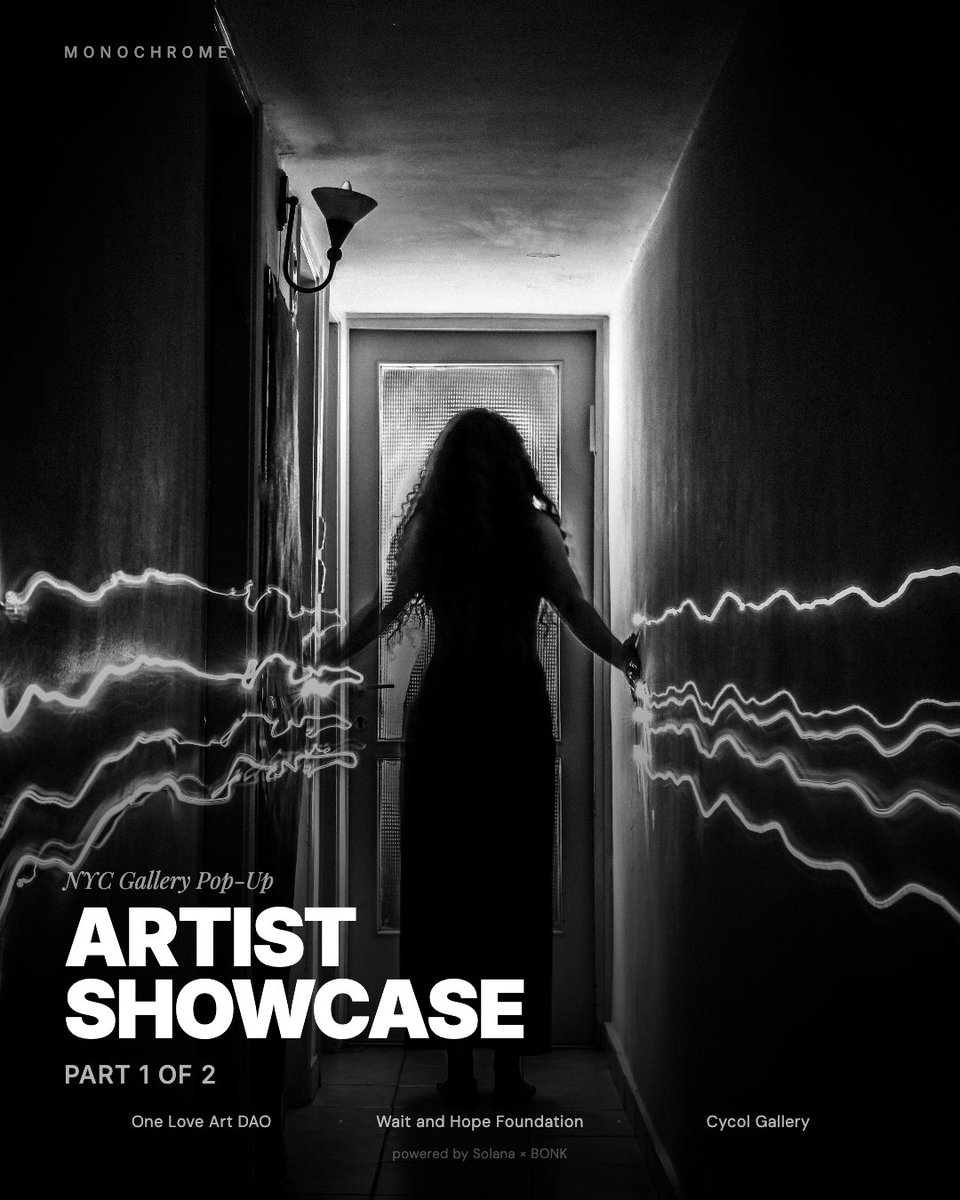 WaitHopeFound's tweet photo. We wanted to give artists the chance to showcase their work at Monochrome, a NYC gallery, and here they are.

@waitandhopefoundation @oneloveartdao and @cycol_gallery present Monochrome, a one week pop-up aimed at providing more opportunities for artists.

Swipe through to meet them. Part 2 coming soon!