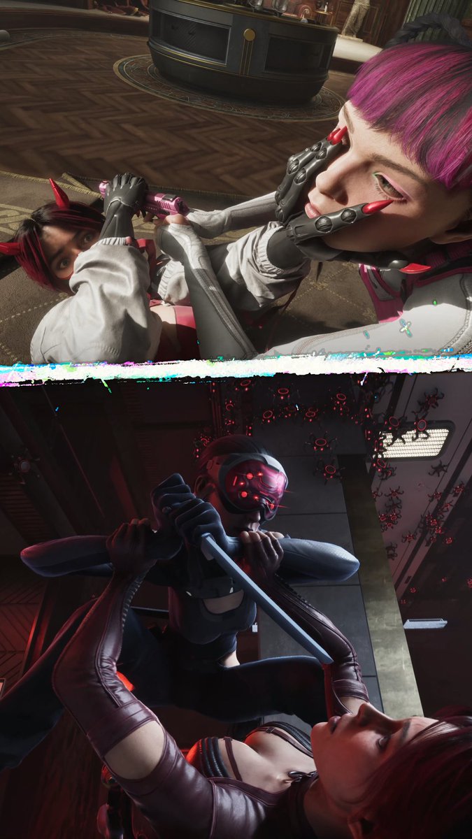 playspine's tweet photo. – How many skins do you need?
– Yes.

Here are five Redline outfits revealed so far: her classic suit, the Ultraviolent leather bodysuit, the Dressed to Kill red dress, Demon in the Shell, and Hard Beaked, aka the parrot outfit.

Each skin has a story behind it, and their names reference the action movies that inspired SPINE. We’ll get into those soon.