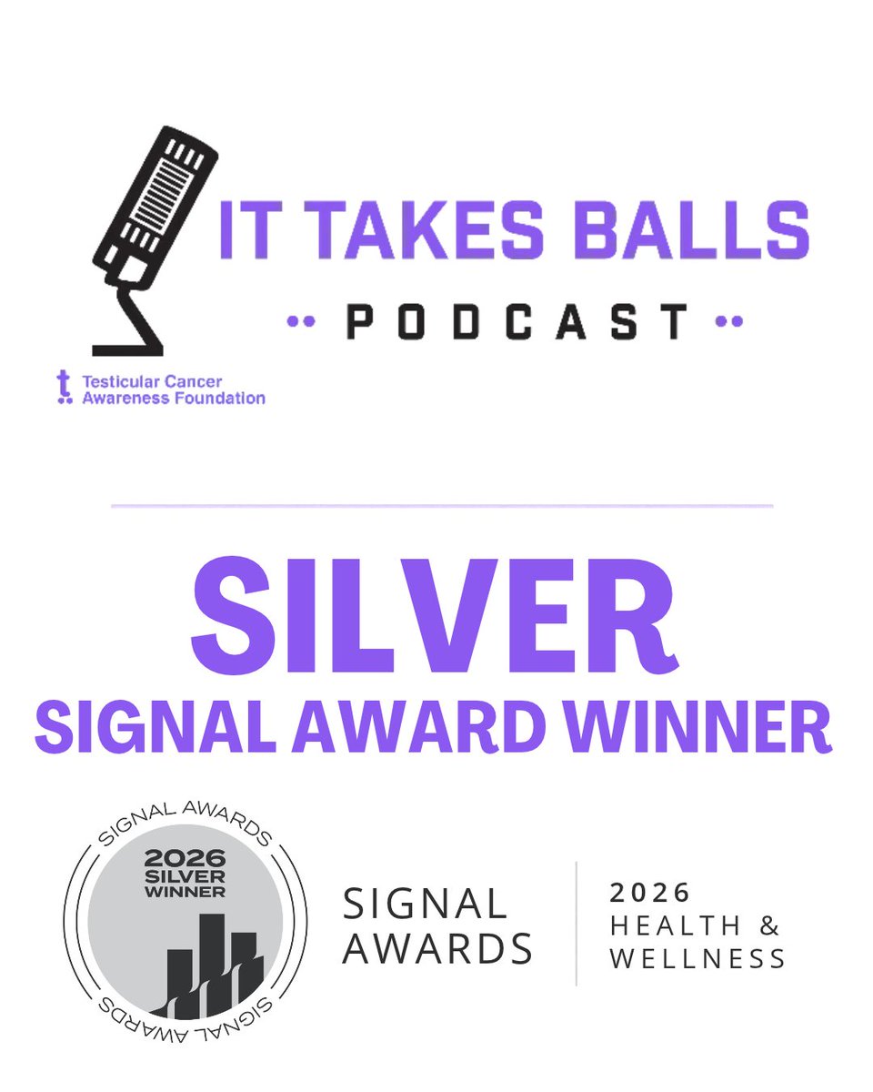 TestesCancer's tweet photo. 🎙️💜 Exciting news!

It Takes Balls received Silver in Health &amp; Wellness at the 2026 Signal Awards for our episode with Dr. Sia Daneshmand!

Thank you to Steven Crocker, our guests, and everyone who listens and supports the podcast!

https://t.co/7ZwWYhmPVO

#testicularcancer https://t.co/smkUzFXL9h