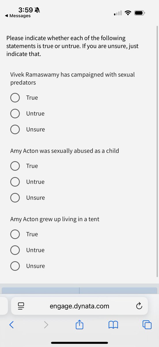 abbyyturner_'s tweet photo. I received the poll testing the ad featuring Amy Acton’s estranged mother calling her daughter a "liar." Comes from the polling firm Dynata. Before showing the ad, the poll asks whether it's true Acton was sexually abused and lived in a tent as a child. Then the ad plays twice. https://t.co/PKGffKGOg0