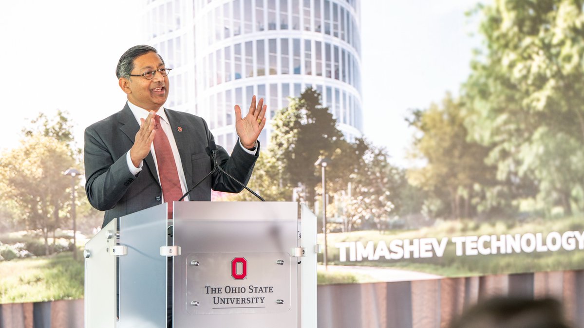 OhioStatePres's tweet photo. Today we took an extraordinary step forward in building a thriving innovation ecosystem in Ohio. The groundbreaking for the Timashev Technology Tower at Ohio State's Innovation District is about more than a building – it's about the new ideas, technologies and companies that will result when students, faculty, staff, industry experts and entrepreneurs are working side-by-side to advance research and discovery in the life sciences, software innovation, AI and more. I'm so grateful to Ratmir and Angela Timashev, JobsOhio, our city and state, and all the partners who made this milestone possible. The future of growth and innovation in Ohio is bright!