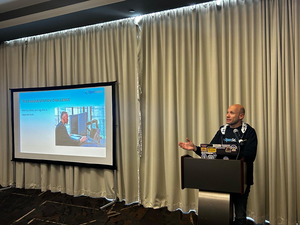 OpenSearchProj's tweet photo. At All Things Open, OpenSearch Ambassador @Horovits took the stage to explore how OpenSearch, Prometheus, and OpenTelemetry are joining forces for better observability, while fellow Ambassador Eric Pugh kept the community conversations going at the booth.

Join the community: https://t.co/yYJqTcq3Uf