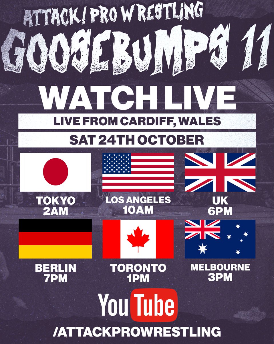 ATTACKWrestling's tweet photo. There are less than 20 tickets left for GOOSEBUMPS 11 Night 1 in Cardiff this Saturday! 

But if you’re not in the area you can watch the show LIVE on our YouTube channel! ▶️/attackprowrestling

Don’t miss this stacked show! https://t.co/7ZEqUWBSvJ