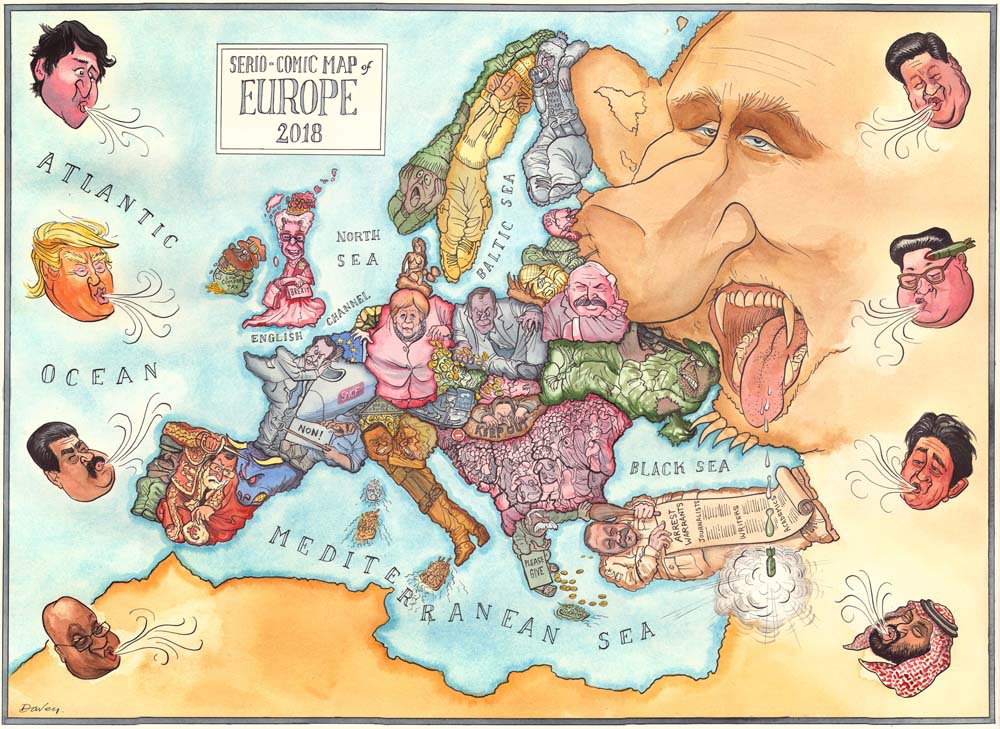 TrueSizeOfMaps's tweet photo. Satirical Map of Europe, 2018 https://t.co/jAZi1vdK97