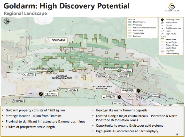 gfgresources's tweet photo. Our Goldarm property just 40km away from Timmins consists of 263 sqkm that contains 30+ km of prospective strike length &amp; multiple producing and former operating mines, including the Aljo mine which is part of our Aljo #Gold Project.

Learn more: https://t.co/WJMu52RPpN  

$GFG.V https://t.co/I49VRBUMHr
