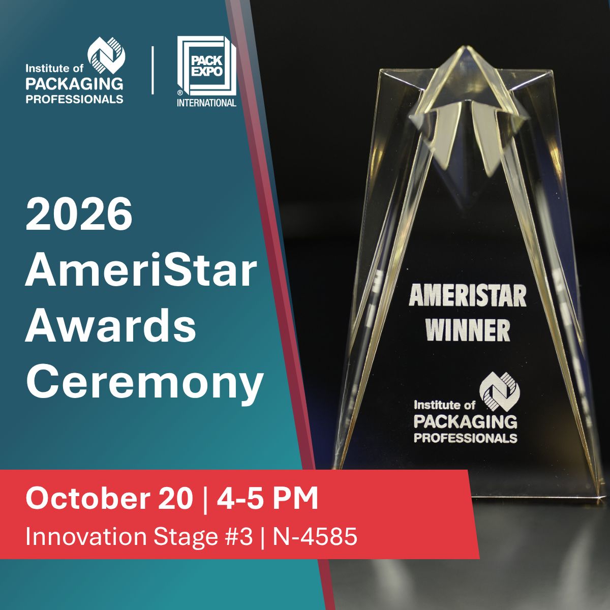 IoPP_Pros's tweet photo. It's time to celebrate packaging excellence! Our 2026 AmeriStar Awards Ceremony takes place today, October 20, from 4–5 PM at Innovation Stage #3 (N-4585). Come celebrate this year's winners and find out who earns People's Choice!  #packaging  #PACKEXPOInternational https://t.co/xCpvwtBd39
