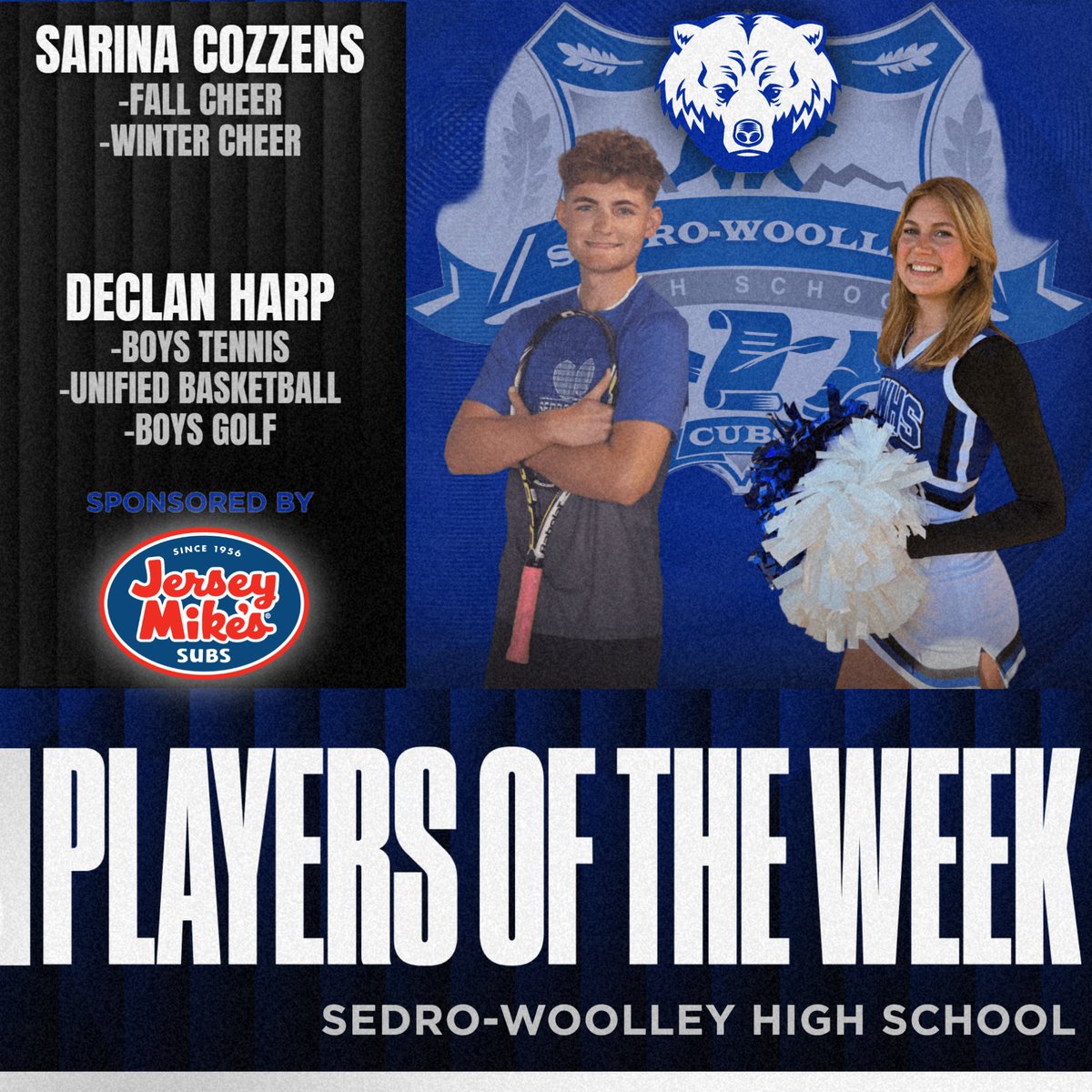 SWHSCubsDen's tweet photo. Jersey Mike's Athletes of the Week - Sarina Cozzens & Declan Harp! #CubStrong
https://t.co/f0V79Y3R1C
@jerseymikes #AStudentAbove https://t.co/mzwSGBHGcj