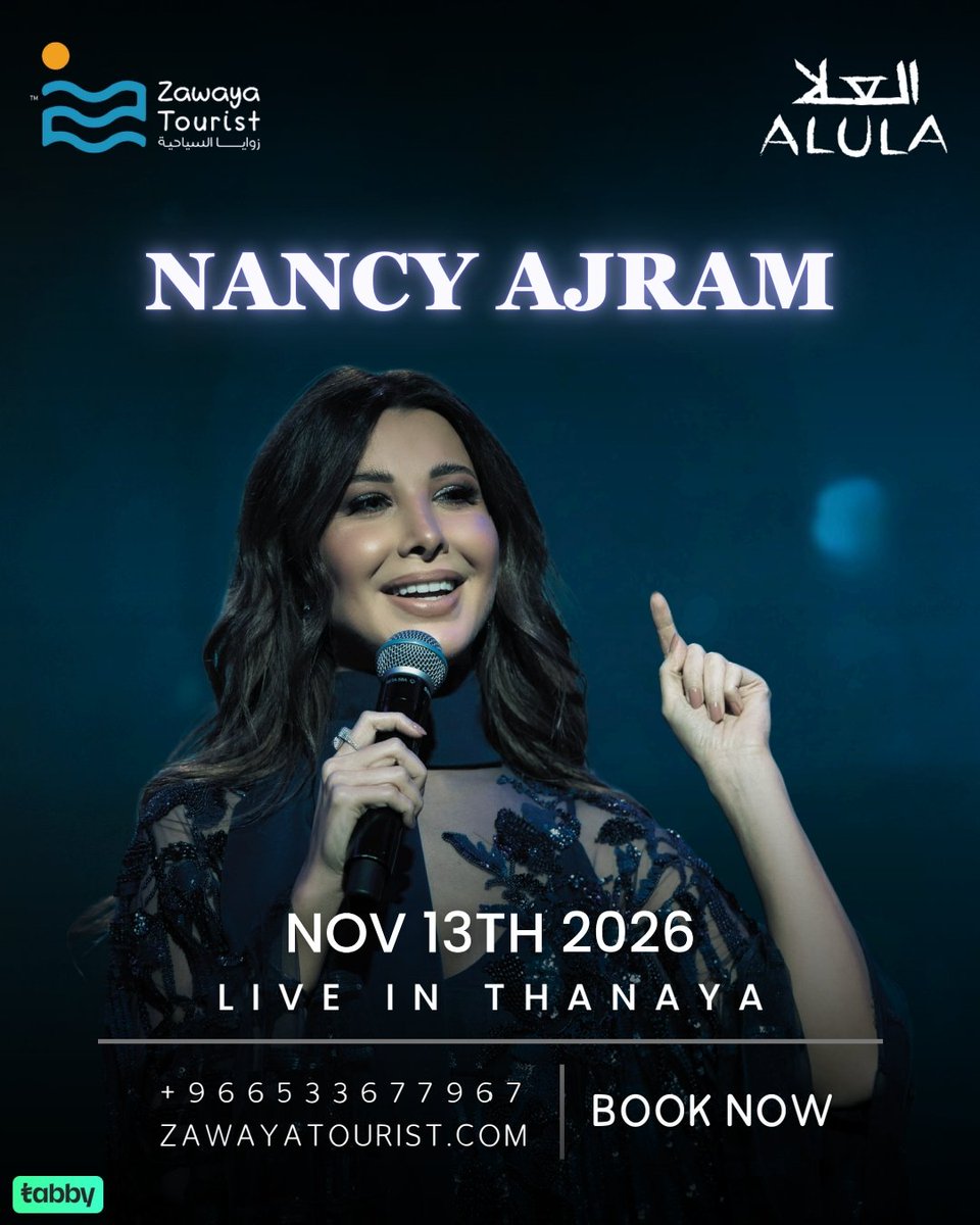 zawayatourist's tweet photo. 🎶 Nancy Ajram in AlUla on November 13
Enjoy a full day featuring the concert ticket, transportation, lunch, and a tour of AlUla’s iconic sites 🏜️✨
📩 Book your experience with #ZawayaTourist
#VisitSaudi
#SaudiWinter https://t.co/pGj3xQjJeK