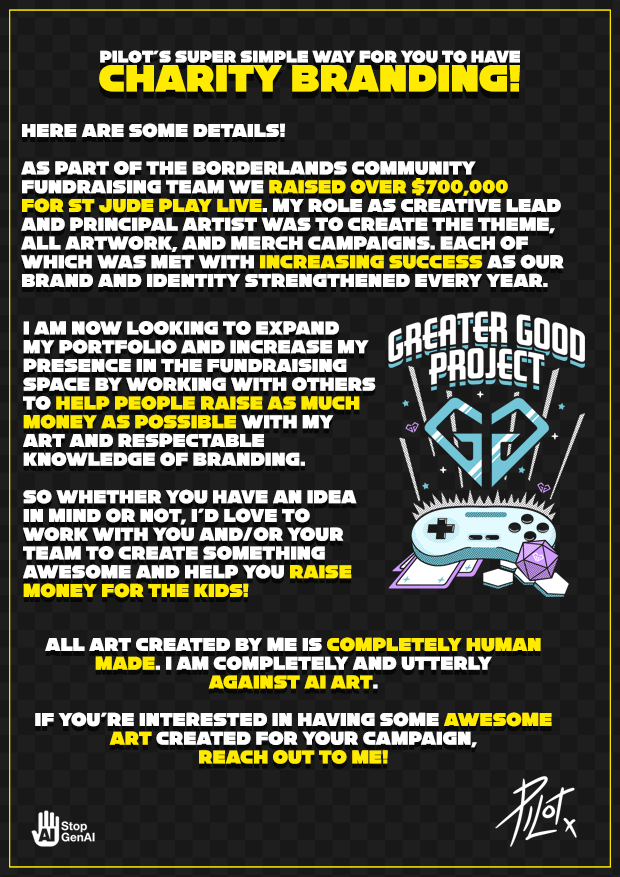 PilotPlaysGames's tweet photo. If you're looking to create a Fundraising Campaign and want it to look as awesome as possible, drop me a message! Here's all the details: https://t.co/LVl93s8sqH