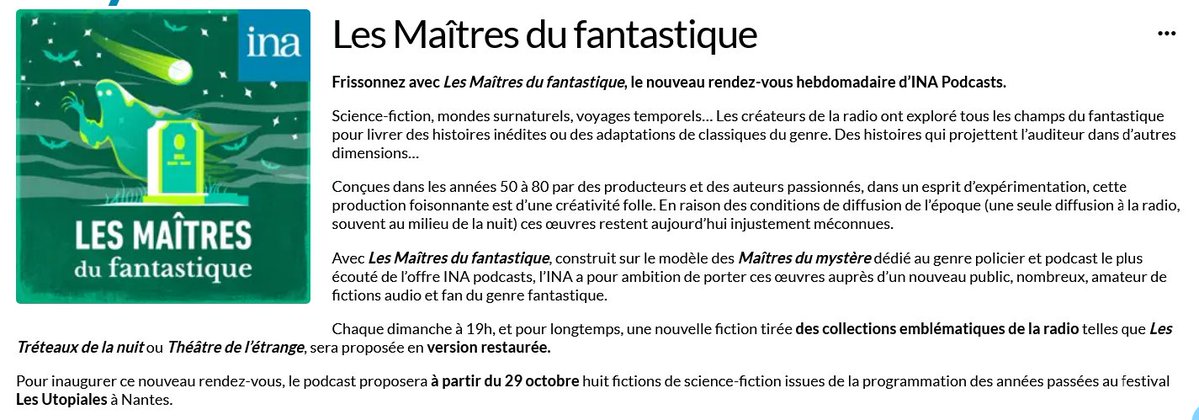 RegardFC's tweet photo. 32e billet du fil " L'INA (Institut National de l'Audiovisuel)" : "Tréteaux de la nuit / Théâtre de l'étrange". À venir : une série d'émissions ayant duré de 1965 à 74. Des archives contre la médiocrité actuelle de Radio France.
Pour accéder à l'article → https://t.co/D4quDqBJW5 https://t.co/qGcba3mMQY