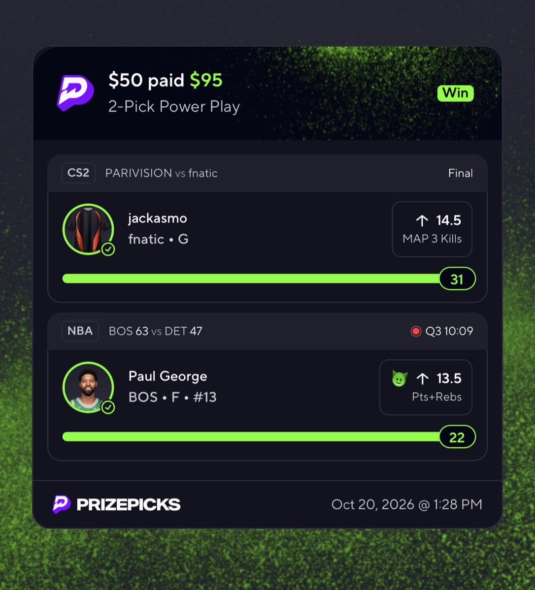 Sensei_Parlay's tweet photo. Bring us home Jaylen and Harper 🤝

#PrizePicks #PrizePicksPicks #TacoTuesday #TacoPicks #NBA #NBAPicks #NBABetting #JaylenBrown #PaulGeorge #DylanHarper #Celtics #76ers #Spurs #CS2 #CounterStrike2 #EsportsBetting #PlayerProps #SportsBetting #ParlayPicks #SenseiParlay https://t.co/cbIX9Xwb60