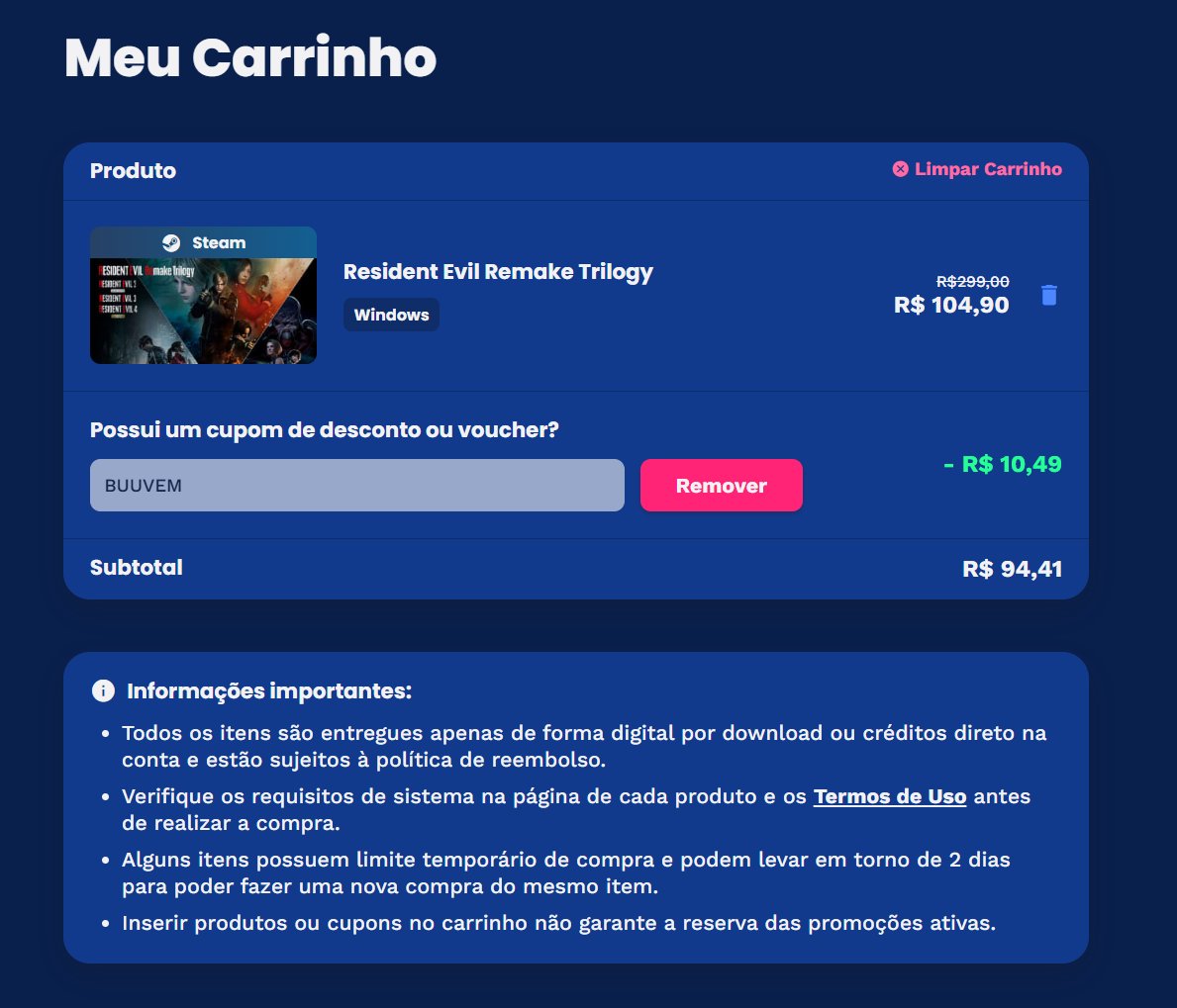 Gameplayscassi's tweet photo. Resident Evil Remake Trilogy por R$ 94,41 com ativação Steam. Use o cupom BUUVEM para atingir o valor.

oferta: https://t.co/yZrOfLxuYb

(anúncio). https://t.co/YsjawWNZZT