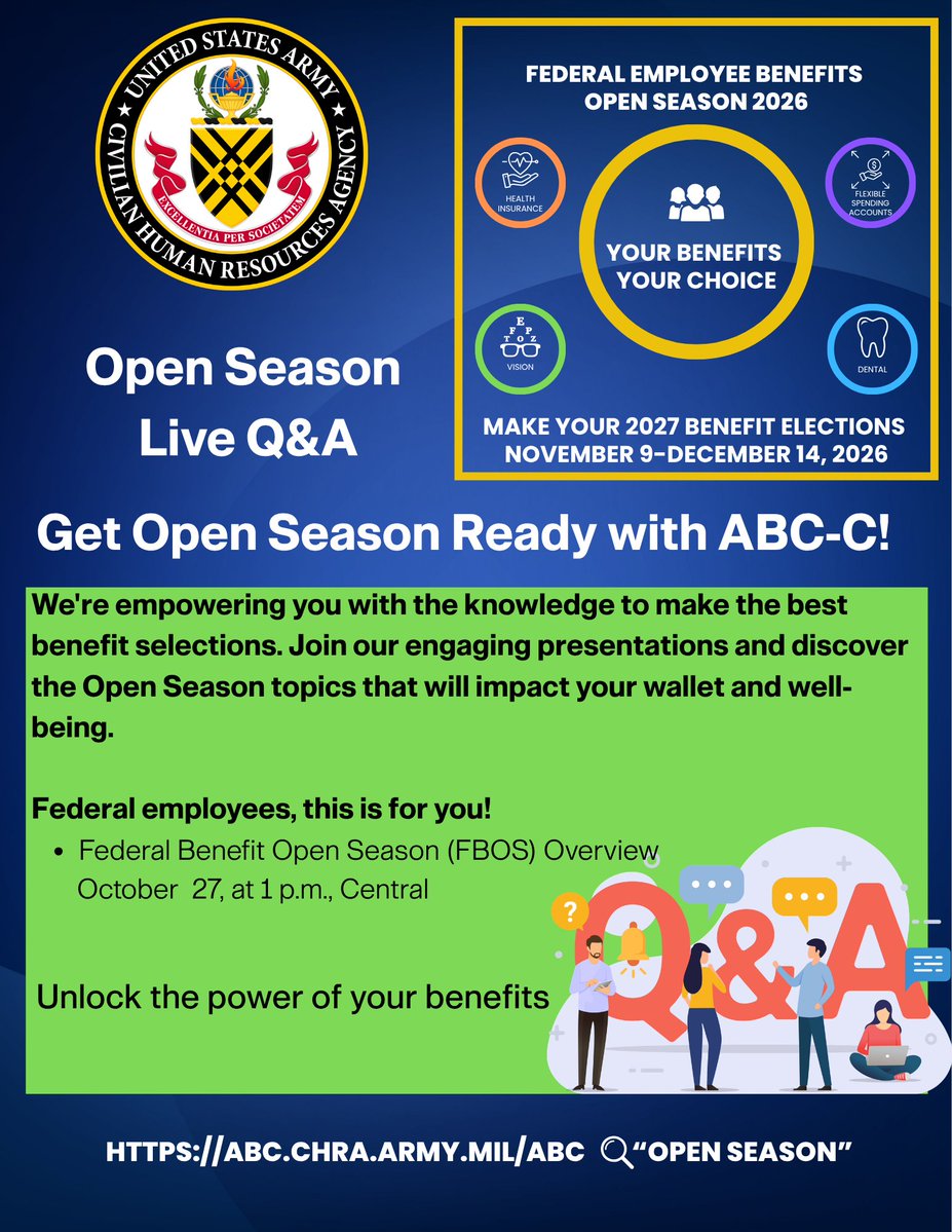 FortRiley's tweet photo. Federal Employee Benefits Open Season is almost here, and navigating your choices doesn't have to be a solo mission.

Join us live for an interactive Q&amp;A to get your questions answered directly.

📅 Oct. 27
🕐 1:00 PM CDT
💻 PlatformMicrosoft Teams
🔗 Teams Link in comments https://t.co/fekRl9WAys