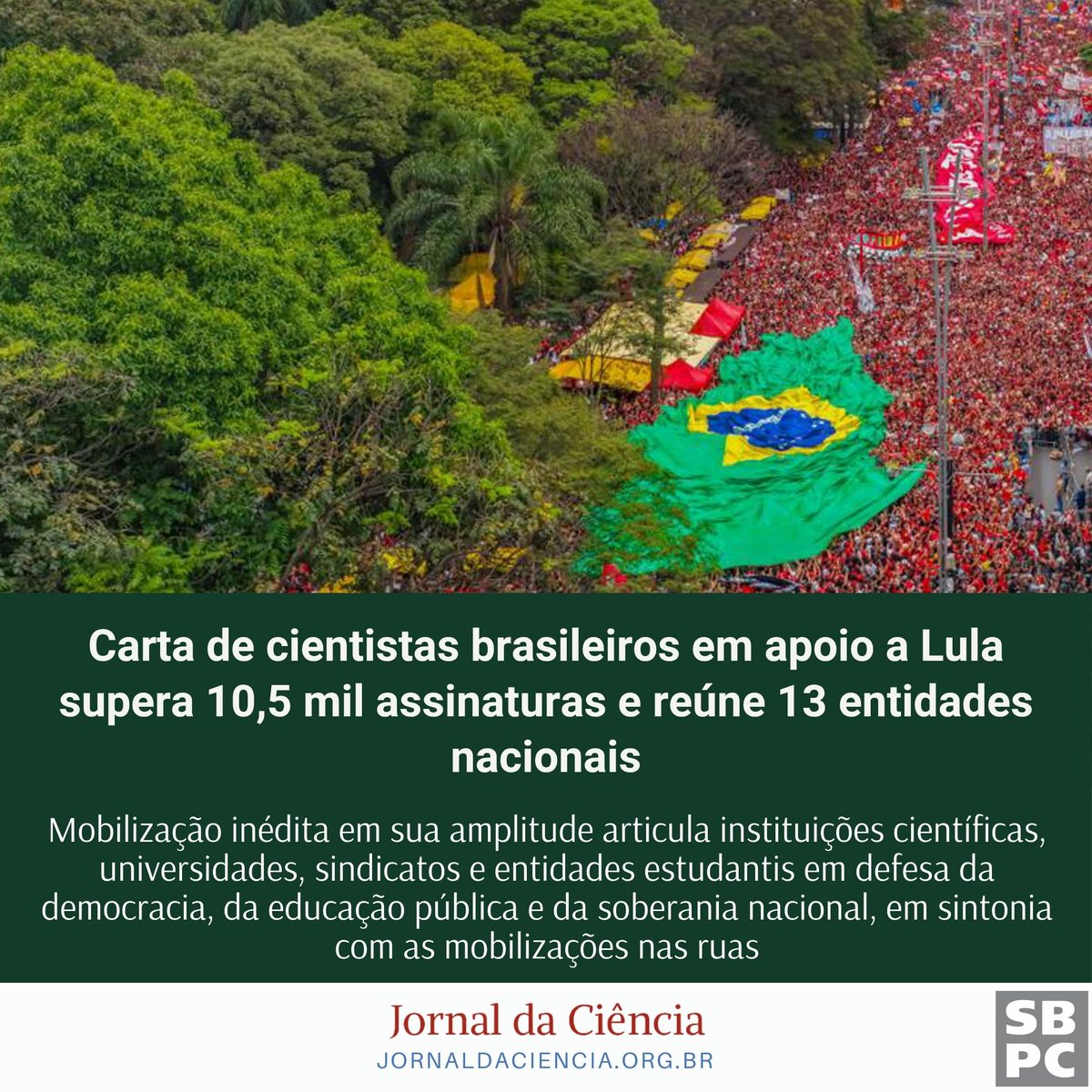 SBPCnet's tweet photo. Carta de cientistas brasileiros em apoio a Lula supera 10,5 mil assinaturas e reúne 13 entidades nacionais

Saiba mais no #JornalDaCiência:
https://t.co/gYmu4JeNjA

Foto: Ricardo Stuckert https://t.co/nvibM7KxSa