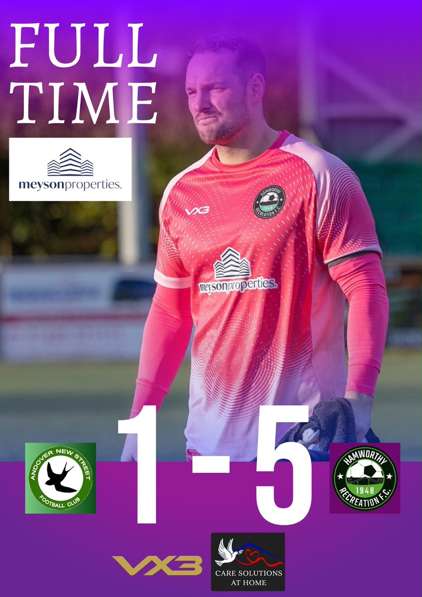 Ham_RecFC's tweet photo. FULL TIME | A five star performance on the road! 🫡

Andover New Street 🟢 1 - 5 🟣 Hamworthy Rec https://t.co/fqoQwZryAg