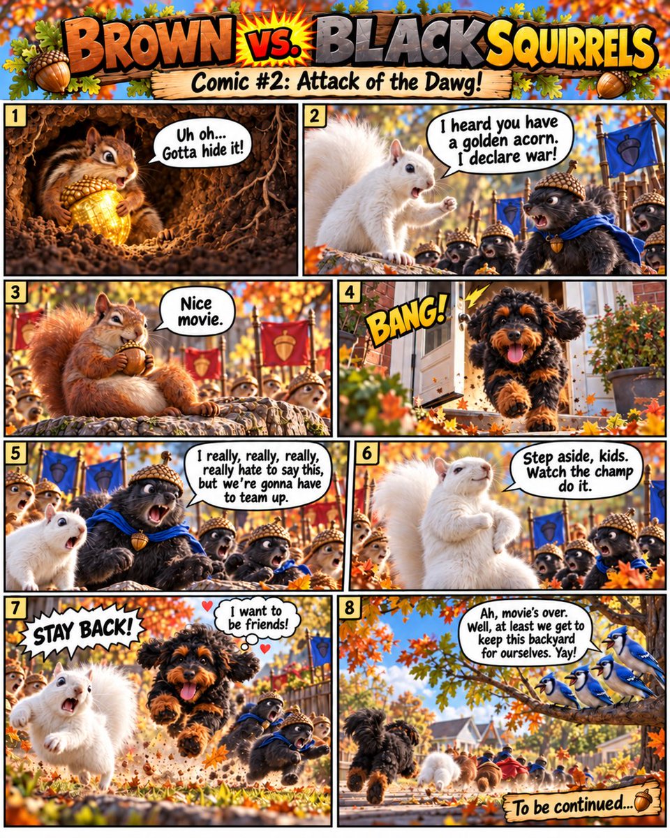 CodytheALDoodle's tweet photo. 🐿️🐕 HEWO FWENDS! BIG NEWS! 🚨

The squirrels are back, and the white squirrels have declared WAR! ⚔️ But nobody expected ME! 😈🐾

📖 Brown vs. Black Squirrels
Comic #2: ATTACK OF THE DAWG!

Happy #TongueOutTuesday! 👅

#Cody #Squirrel #Labradoodle https://t.co/bofYcodn1K