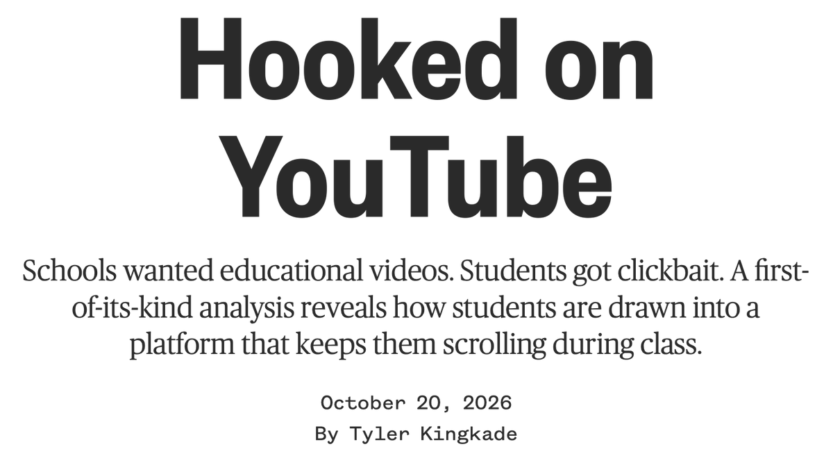 Dale_Chu's tweet photo. The promise of ed tech: personalized learning, limitless possibilities, a device for every child.

The reality? @NBCNews’s @tylerkingkade found that more than 95% of 17,000+ YouTube videos viewed during school hours weren't educational. https://t.co/xAM89N2Ai0