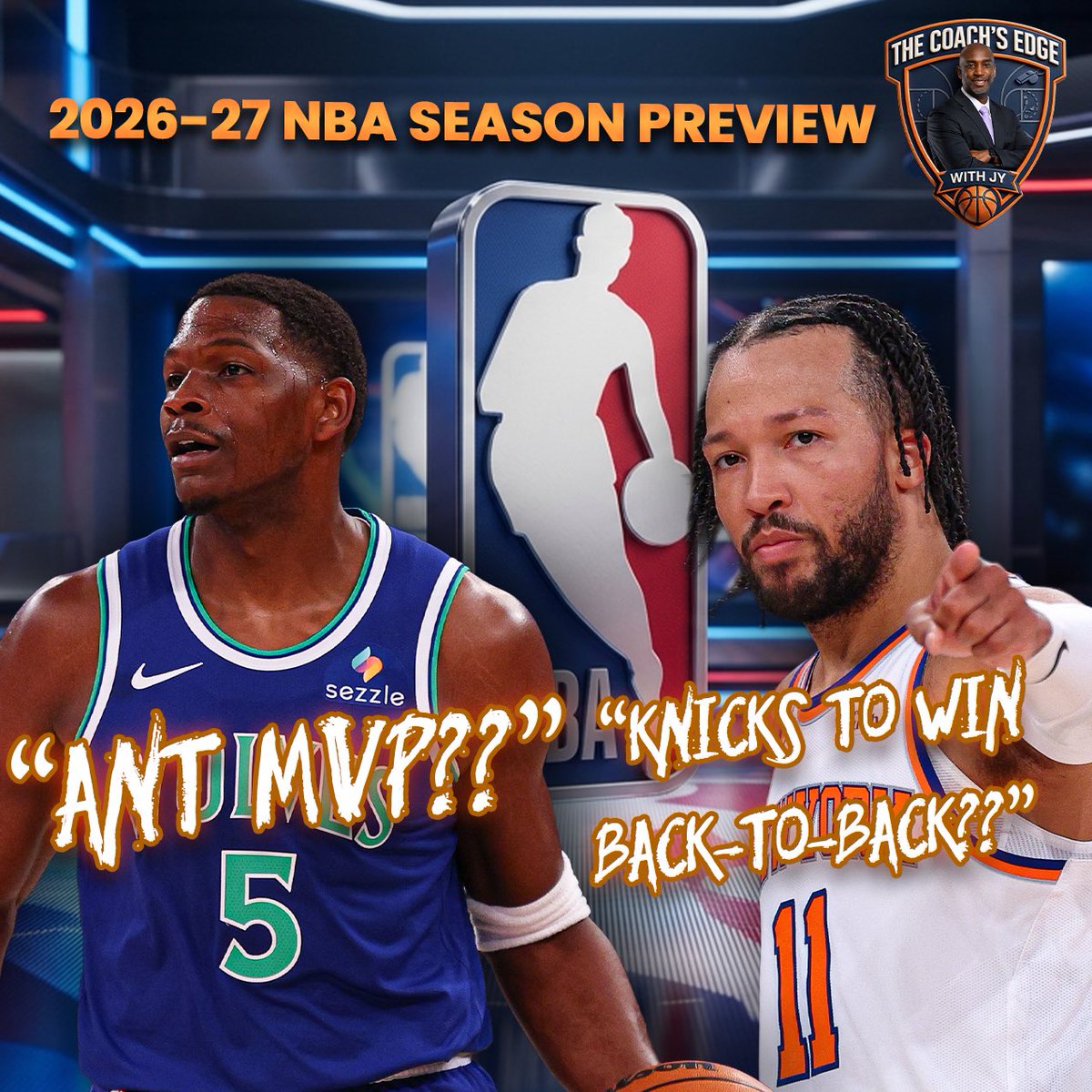 CoachYoungNJ's tweet photo. 🚨 NBA PREVIEW DROPS LATER TODAY! 🏀

🐺 Anthony Edwards for MVP?
🗽 Knicks over Thunder for the title?
👀 My surprise teams, biggest flops &amp; division winners!

🎙️ The Coach’s Edge w/JY
🔌 by @OpeningLineHQ | Sponsored by @Underdog #NBA #NBAOpeningNight 

Who’s winning it all? 👇 https://t.co/suvASYrxHq