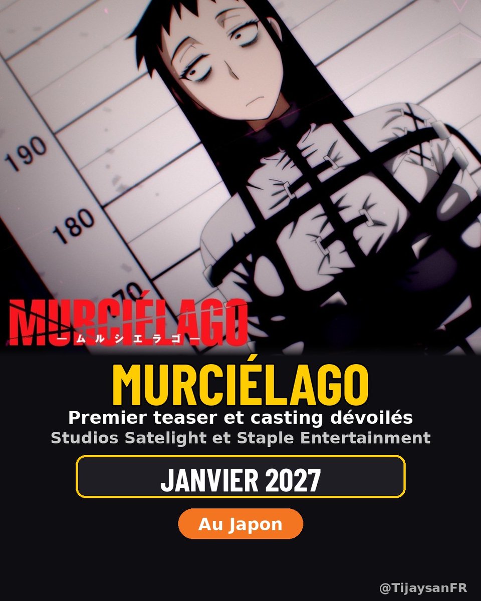 TijaysanFR's tweet photo. Murciélago : l'anime dévoile son premier teaser et son casting 🦇

Hitomi Ueda sera Kuroko Koumori et Minori Suzuki jouera Hinako Tozakura. L'adaptation du manga de Kana Yoshimura arrive en janvier 2027 au Japon, chez Satelight et Staple Entertainment. Vous connaissez ? https://t.co/cYtXPPISxg
