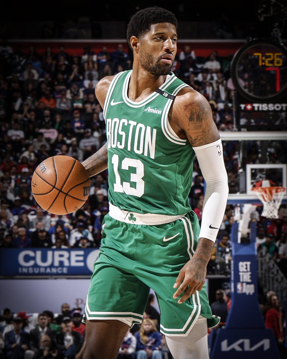 NBAPR's tweet photo. Paul George has set the record for most points in a Celtics debut, surpassing Kristaps Porziņģis’ 30 points in 2023.

George has 31 points with the third quarter still in progress. https://t.co/Jcal9U7Ek9