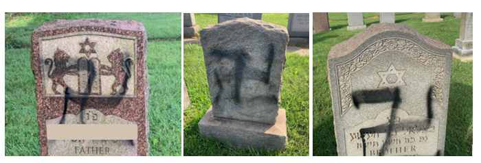 FBIBaltimore's tweet photo. 36-year-old George Horn of Dundalk pled guilty to religious vandalism charges in federal court today stemming from an incident in which he defaced several headstones at a Baltimore County Jewish cemetery with antisemitic symbols. 
Horn admitted that he targeted the cemetery because it is a Jewish cemetery. This case was investigated by @FBIBaltimore @BaltCoPolice @BaltimorePolice. Read the @USAO_MD release: https://t.co/SZwJFM0Gvy
