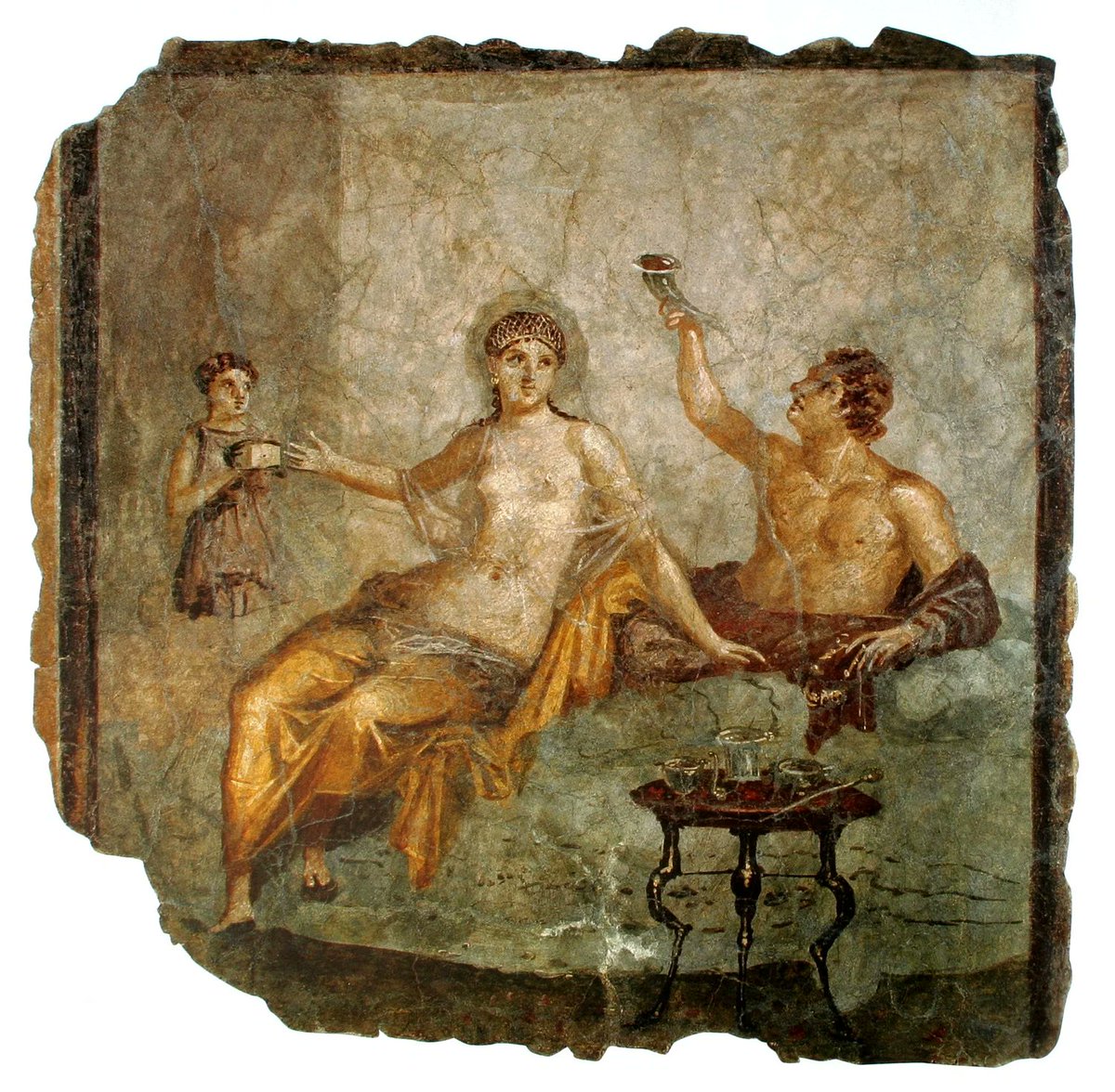 whencyclopedia's tweet photo. 🍽️ Banquet scene in a fresco from Herculaneum, Italy. Made c. 50 BCE, during the Late Roman Republic. Le Musée absolu, Phaidon. 59 (23 in) x 53 cm (20).

📷 Photo by Yann Forget. 

#Fresco #Roman #Herculaneum #History #Banquet https://t.co/kR2PFdvy4s