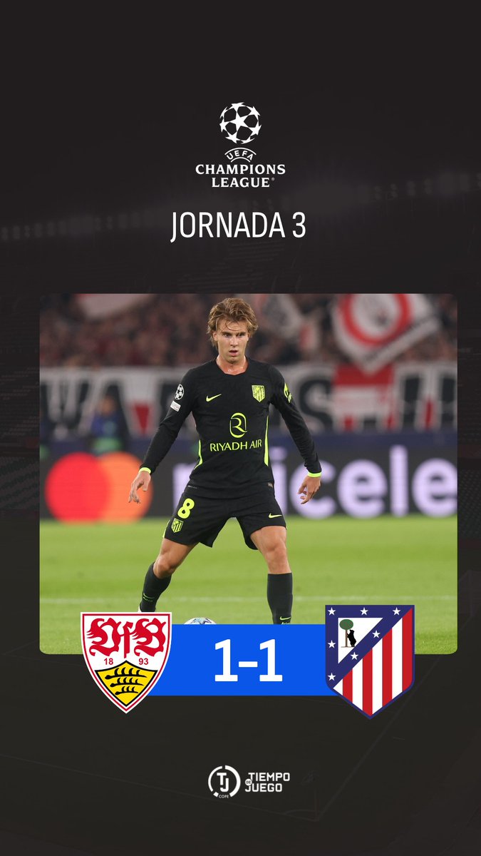 tjcope's tweet photo. 💥 ¡FINAL! Tropiezo del Atleti en Alemania
🇩🇪 STUTTGART 1 - 1 ATLETI 🇪🇸
⚽️ Leweling 36'
⚽️ Julián Álvarez 46'
🟥 Hjulmand 64'
📻 COPE | https://t.co/WhsxDdW1iL | APP | Audio Movistar
🔴 YT https://t.co/JZJxV7gGUb
➡️ J3 #ChampionsLeague
#StuttgartAtleti https://t.co/hKkmWF5e28